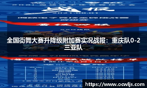 全国街舞大赛升降级附加赛实况战报：重庆队0-2三亚队